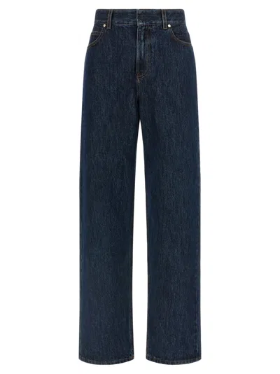Fendi High-waisted And Straight Leg Five-pocket Jeans Clothing In Blue