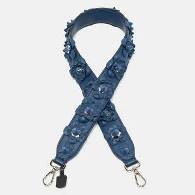 Pre-owned Fendi Blue Flowerland Leather Strap You Shoulder Strap