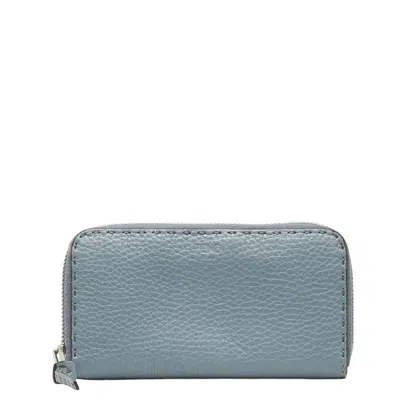 Pre-owned Fendi Blue Gray Leather Long Wallet (bi-fold) () In Multi