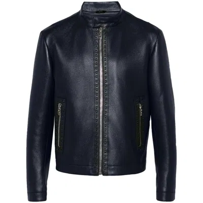 Fendi Blue Jackets - Leather Jackets Men In Black