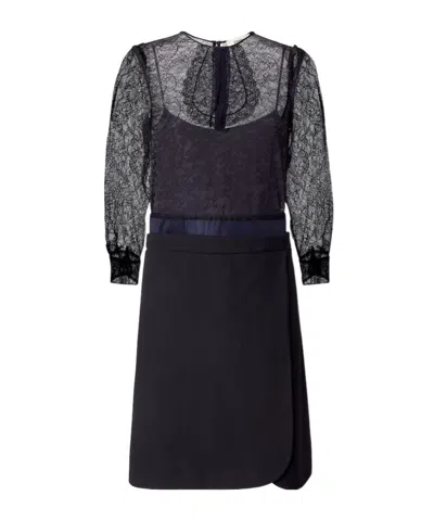 Fendi Blue Lace And Wool Dress