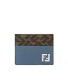 Fendi Dual Tone Leather And Canvas Cardholder In Blue