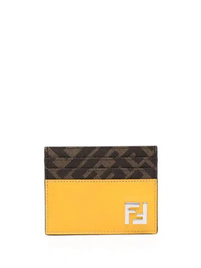 Fendi Ff Logo-plaque Leather Cardholder In Blue