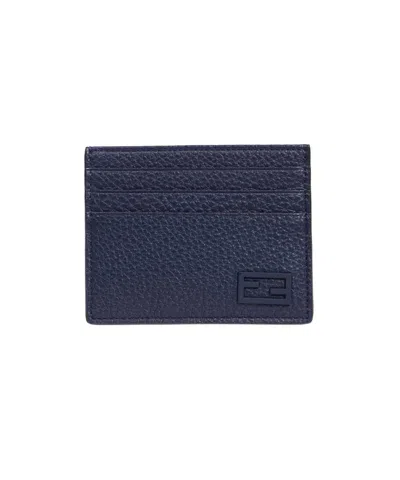 Fendi Leather Card Holder In Blue