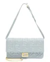 Fendi Blue Leather Embossed Ff Baguette Wallet On Chain (authentic Pre-loved) In Blue
