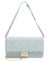 Fendi Blue Leather Embossed Ff Baguette Wallet On Chain (authentic Pre-loved) In Blue