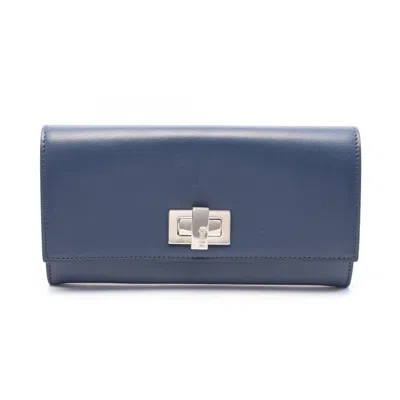 Pre-owned Fendi Blue Leather Long Wallet (bi-fold) ()