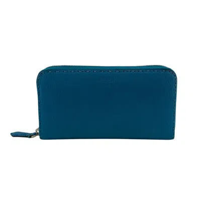 Pre-owned Fendi Blue Leather Long Wallet (bi-fold) ()