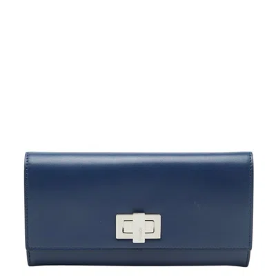 Pre-owned Fendi Blue Leather Long Wallet (bi-fold) ()