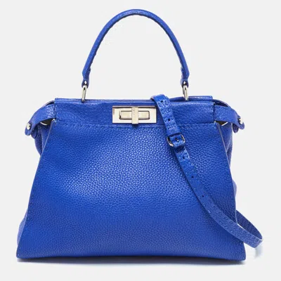 Pre-owned Fendi Blue Leather Medium Peekaboo Top Handle Bag