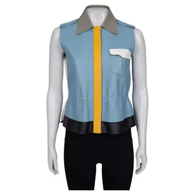 Pre-owned Fendi Blue Leather Multicolor Vest, Size It40/s