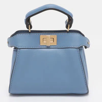 Pre-owned Fendi Blue Leather Nano Peekaboo Crossbody Bag