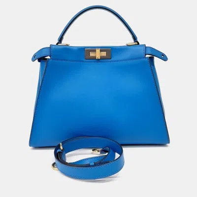 Pre-owned Fendi Blue Leather Peekaboo Regular (8bn290)