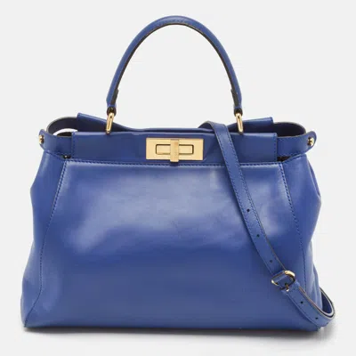 Pre-owned Fendi Blue Leather Regular Peekaboo Top Handle Bag