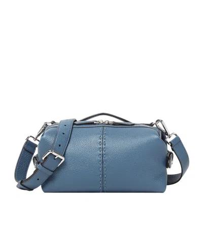Fendi Blue Leather Selleria Bag With 266 Hand-sewn Topstitches