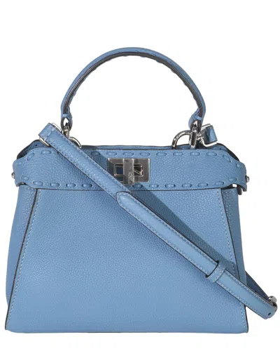 Fendi Blue Leather Selleria Mini Peekaboo Iconic Satchel (authentic Pre-loved)