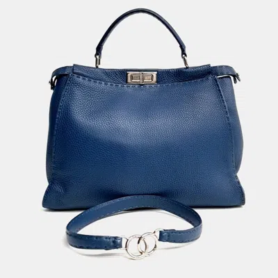 Pre-owned Fendi Blue Leather Selleria Peekaboo Large