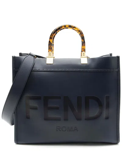 Fendi Blue Leather Sunshine Medium Shopper Tote (authentic Pre-loved)