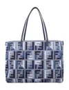 Fendi Blue Leather Tote In Gray