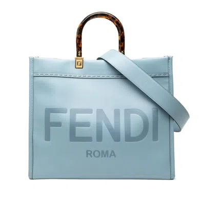 Pre-owned Fendi Blue Light Blue Leather Shoulder Bag Tote Bag ()