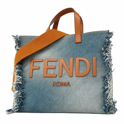 Pre-owned Fendi Blue Light Brown Denim Tote Bag ()
