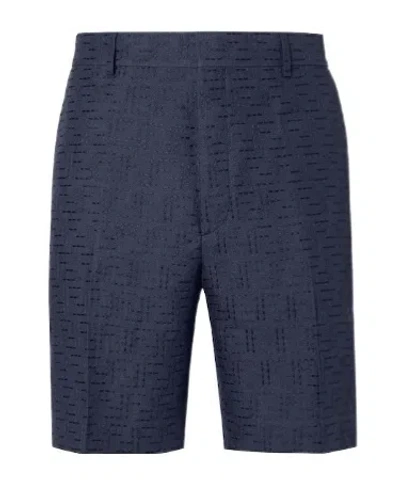 Fendi Allover Print Linen Shorts For Men In Blue