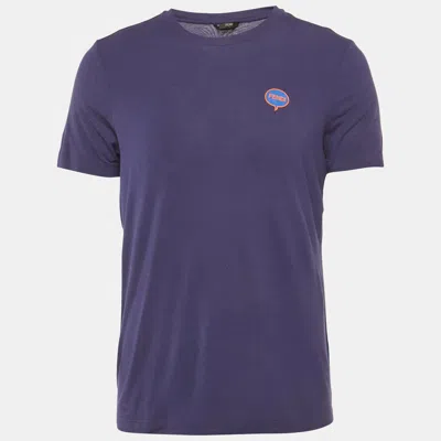 Pre-owned Fendi Blue Logo Applique Jersey T-shirt L