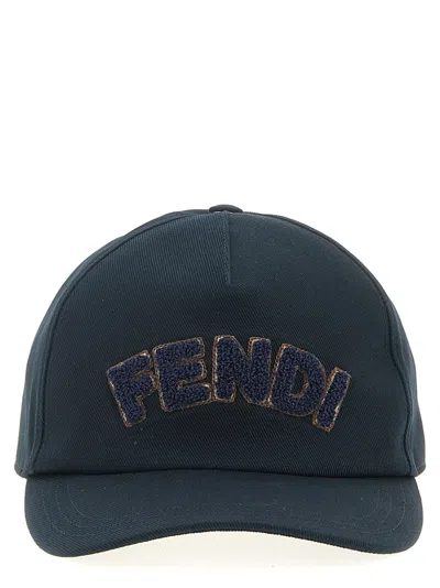Fendi Blue Logo Baseball Hat In Black