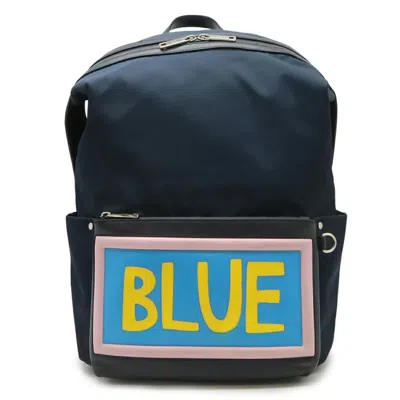 Pre-owned Fendi Blue Navy Pink Nylon Leather Backpack ()