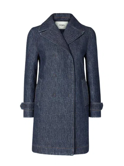 FENDI WOMEN BLUE NOTCHED LAPEL DENIM MINI DRESS, M LUXURY DRESSES FOR WOMEN DARVEYS