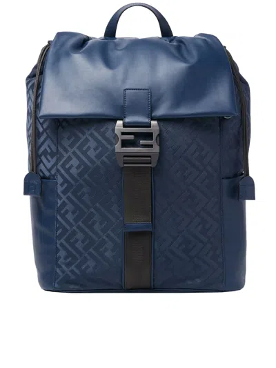 Fendi Blue Nylon Backpacks Baguette Ff