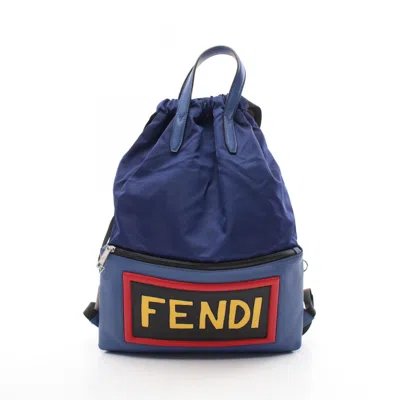 Pre-owned Fendi Blue Nylon Leather Backpack ()