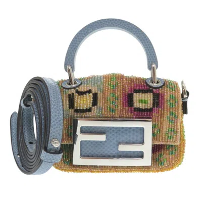 Pre-owned Fendi Blue Orange Leather Beads Shoulder Bag () In Blue, Orange