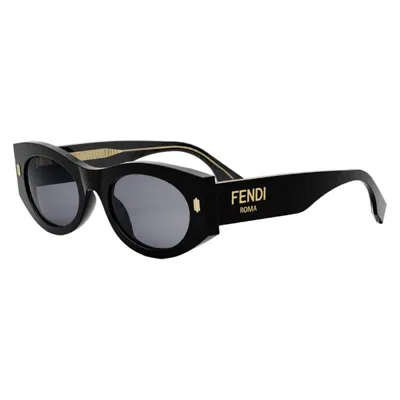 Fendi Blue Oval Ladies Sunglasses Fe40125f 01v 53 In Black