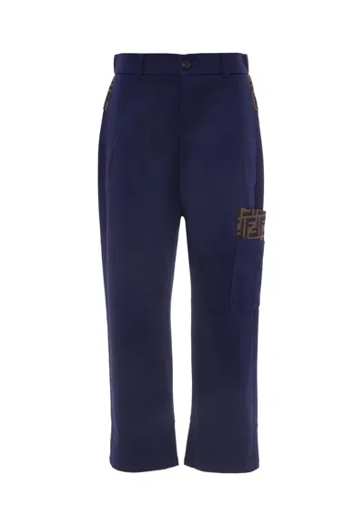 Fendi Kids' Blue Pants With Ff Details For Boy