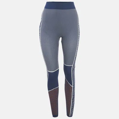 Pre-owned Fendi Blue Patterned Technical Jersey Leggings S