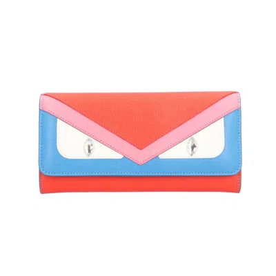 Pre-owned Fendi Blue Pink Red Color Leather Long Wallet (bi-fold) ()