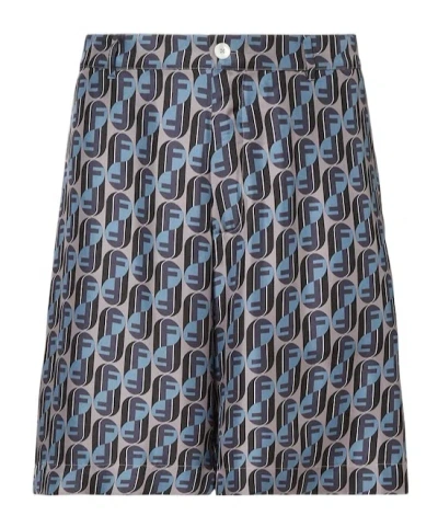 FENDI BLUE PRINTED SILK SHORTS