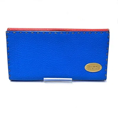 Pre-owned Fendi Blue Red Color Yellow Leather Long Wallet (bi-fold) () In Blue, Red Color, Yellow