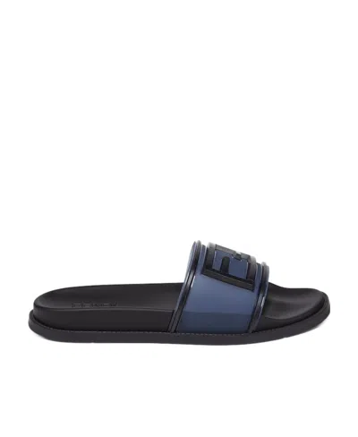 Fendi Blue Rubber Slides In Multi