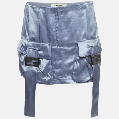 Pre-owned Fendi Blue Satin Mini Cargo Skirt S