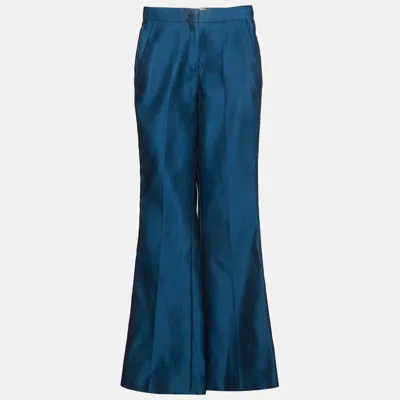 Pre-owned Fendi Blue Satin Wide Leg Charleston Trousers Xs