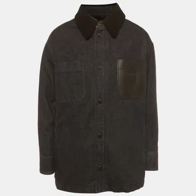 Pre-owned Fendi Blue Shearling Trim Denim Jacket Xl