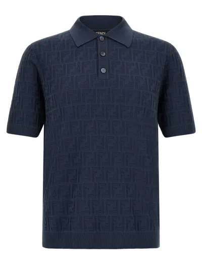 Fendi Ff Cotton Polo Shirt In Blue