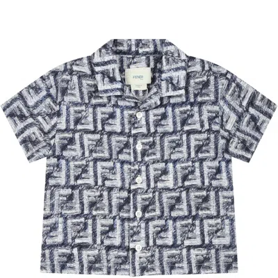 Fendi Blue Shirt For Baby Boy With Iconic Ff