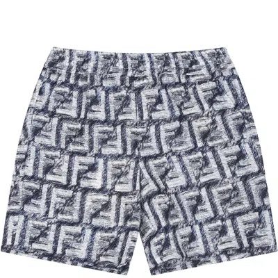 Fendi Blue Shorts For Baby Boy With Iconic Ff
