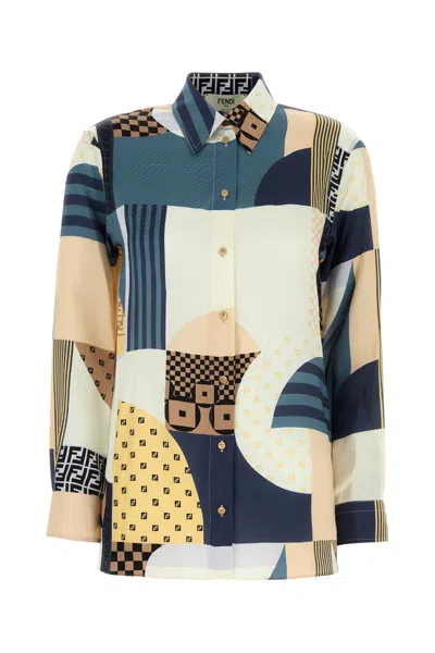 Fendi Women Patchwork Silk Shirt In Multi