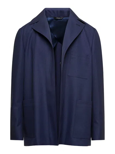 Fendi Blue Single-breasted Jacket In Wool Man In Multicolor