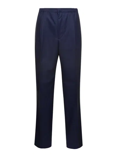 Fendi Blue Straight Trousers In Wool Man In Multicolor