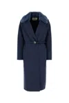 Fendi Stretch Cashmere Coat Belted Waist Fur Collar In Multi
